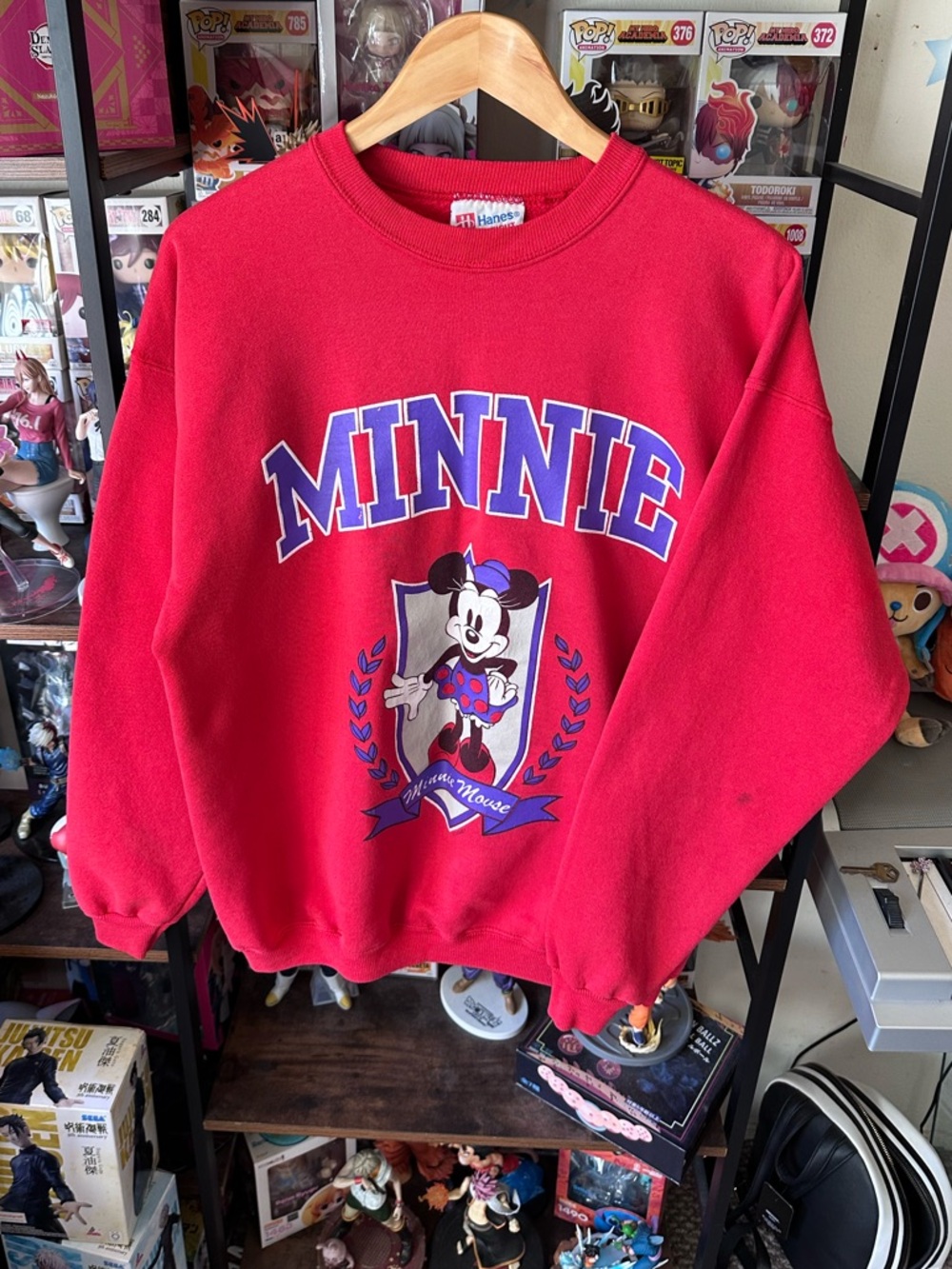 Vintage Minnie Mouse Sweatshirt Red Hanes Heavyweight Disney Graphic L Oversized